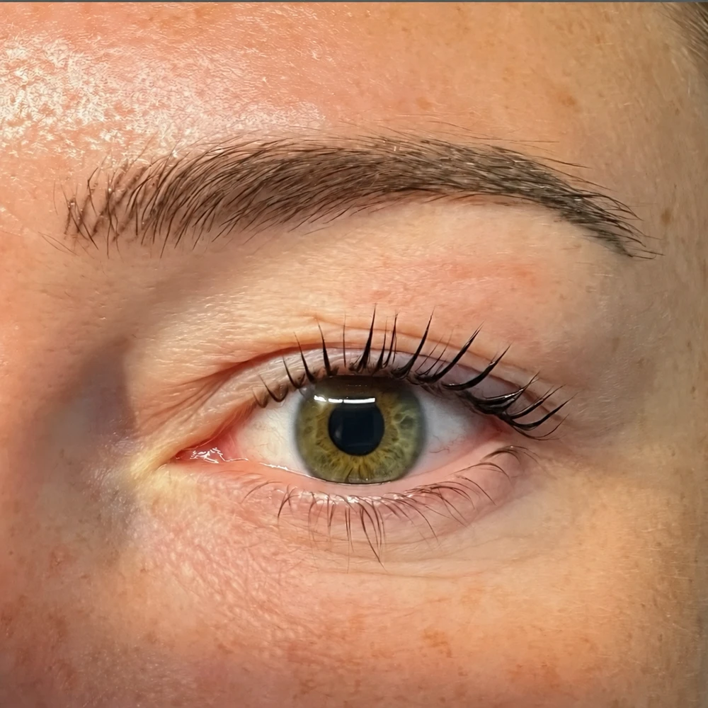 Close-up of brow and lash treatment results